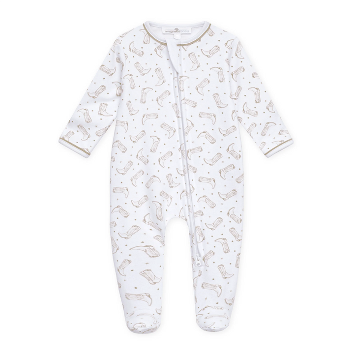 Darling Cowboy Boots Print Ruffle Footie | Ivory