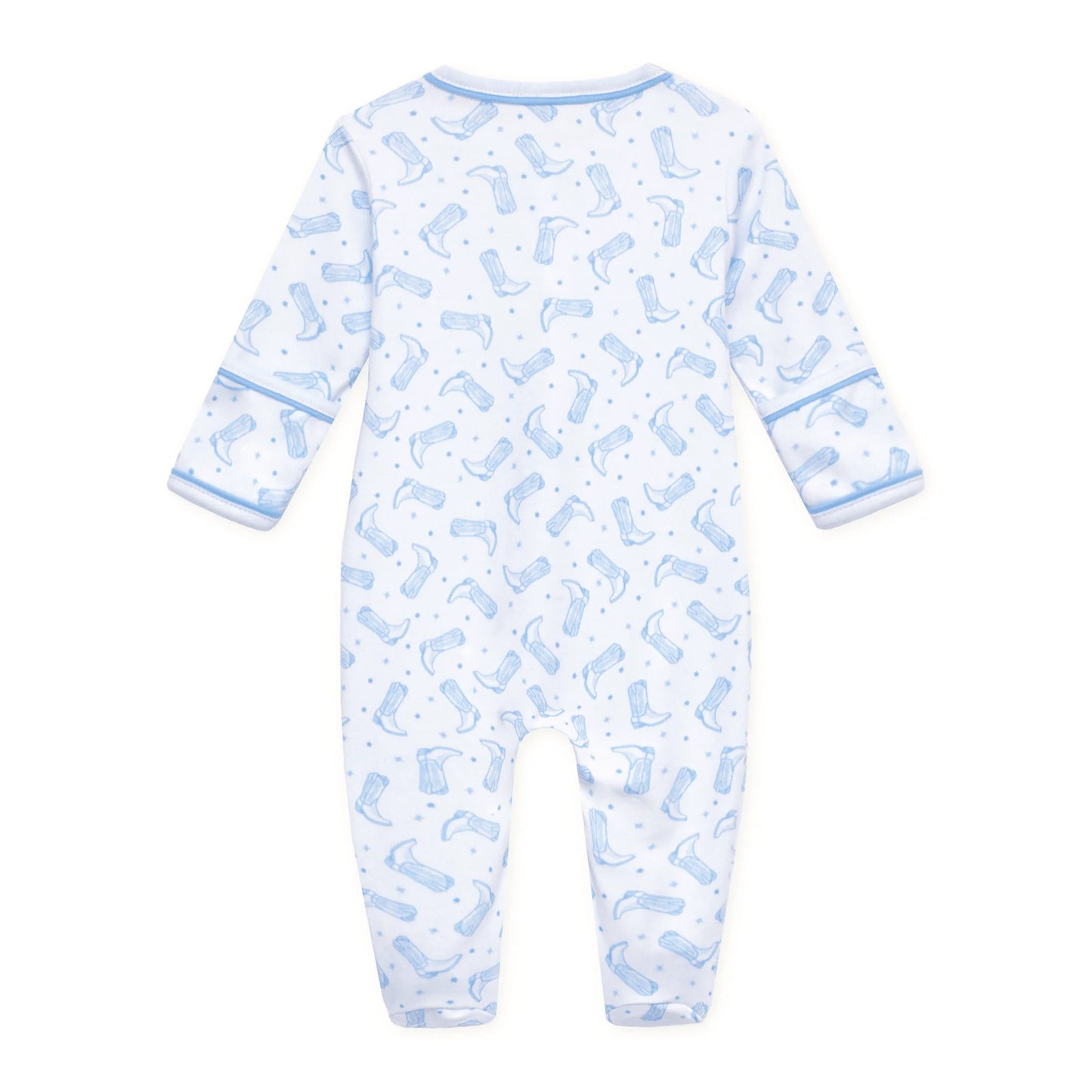 Darling Cowboy Boots Print Footie | Light Blue