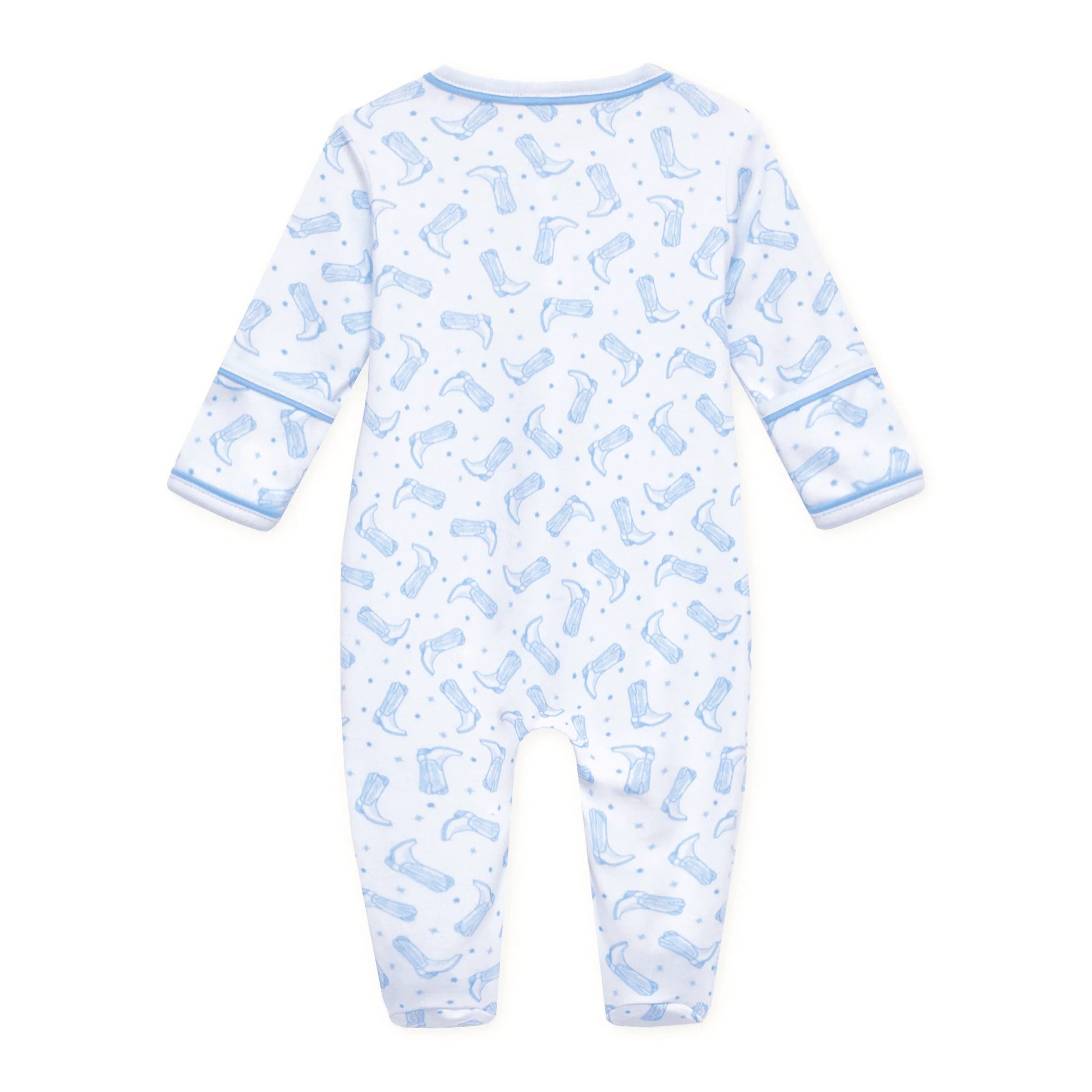 Darling Cowboy Boots Print Footie | Light Blue