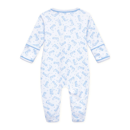 Darling Cowboy Boots Print Footie | Light Blue