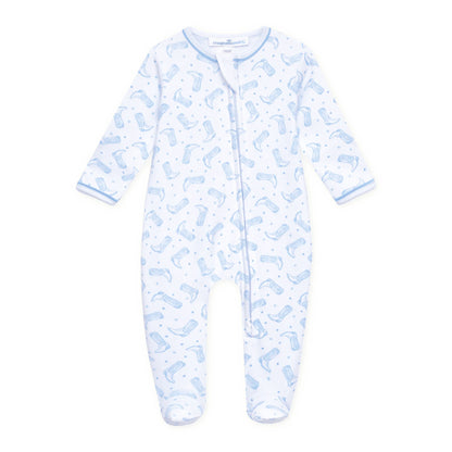 Darling Cowboy Boots Print Footie | Light Blue