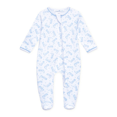 Darling Cowboy Boots Print Footie | Light Blue