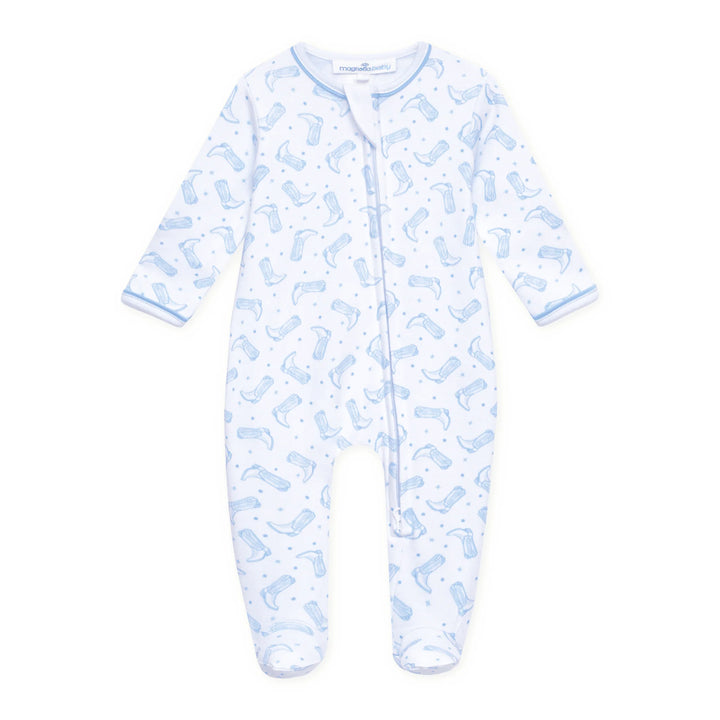 Darling Cowboy Boots Print Footie | Light Blue
