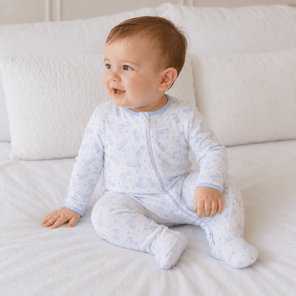 Darling Cowboy Boots Print Footie | Light Blue