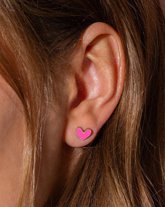 Stud Earrings | Gold-Plated + Enamel Hearts