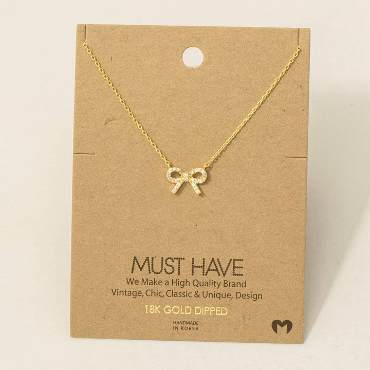 Gold Dipped Stud Ribbon Bow Necklace
