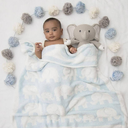 Chenille Baby Blanket - Blue Elephant
