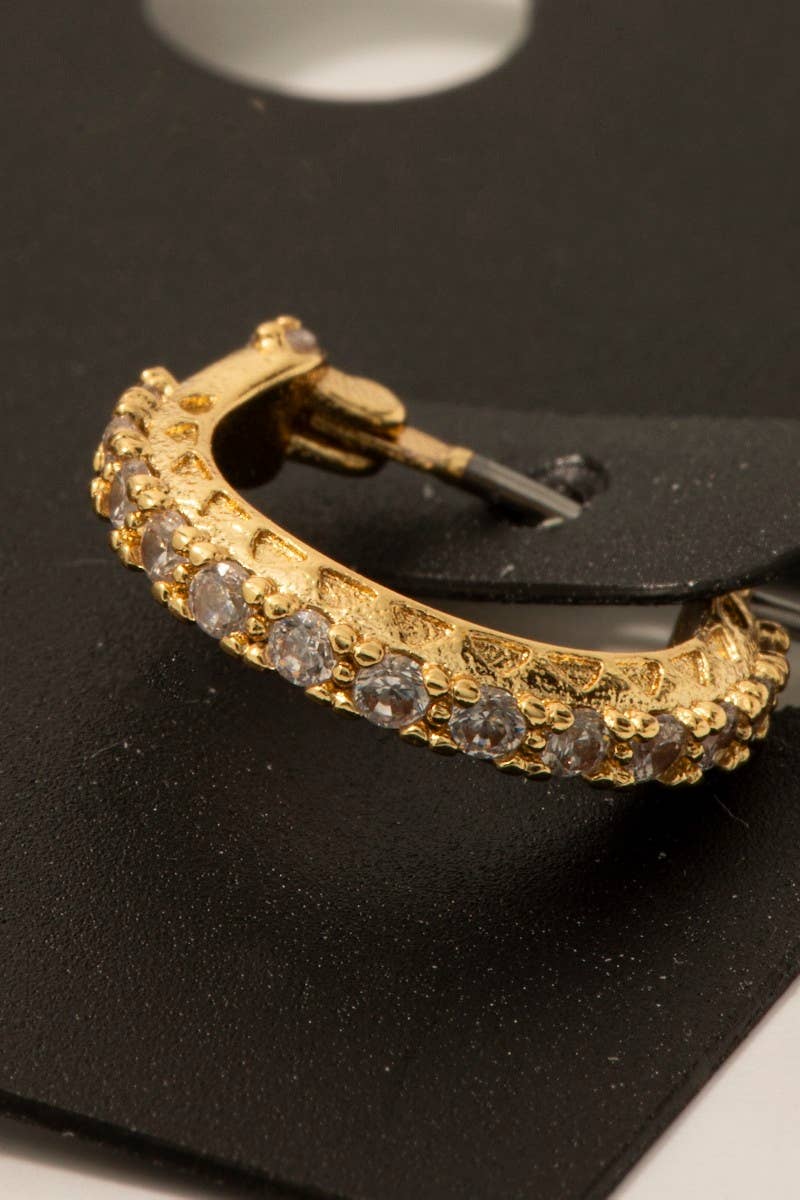 Gold Dipped Cz Pave Latch Hoop Earrings