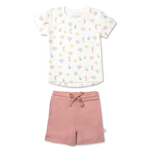 Organic Tee & Shorts Set | Coral