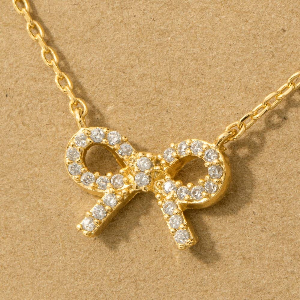 Gold Dipped Stud Ribbon Bow Necklace