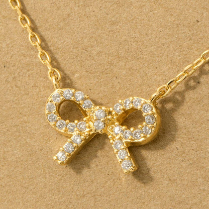 Gold Dipped Stud Ribbon Bow Necklace