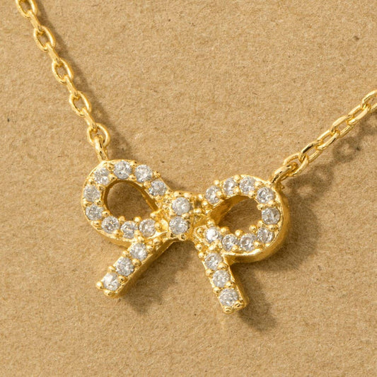 Gold Dipped Stud Ribbon Bow Necklace