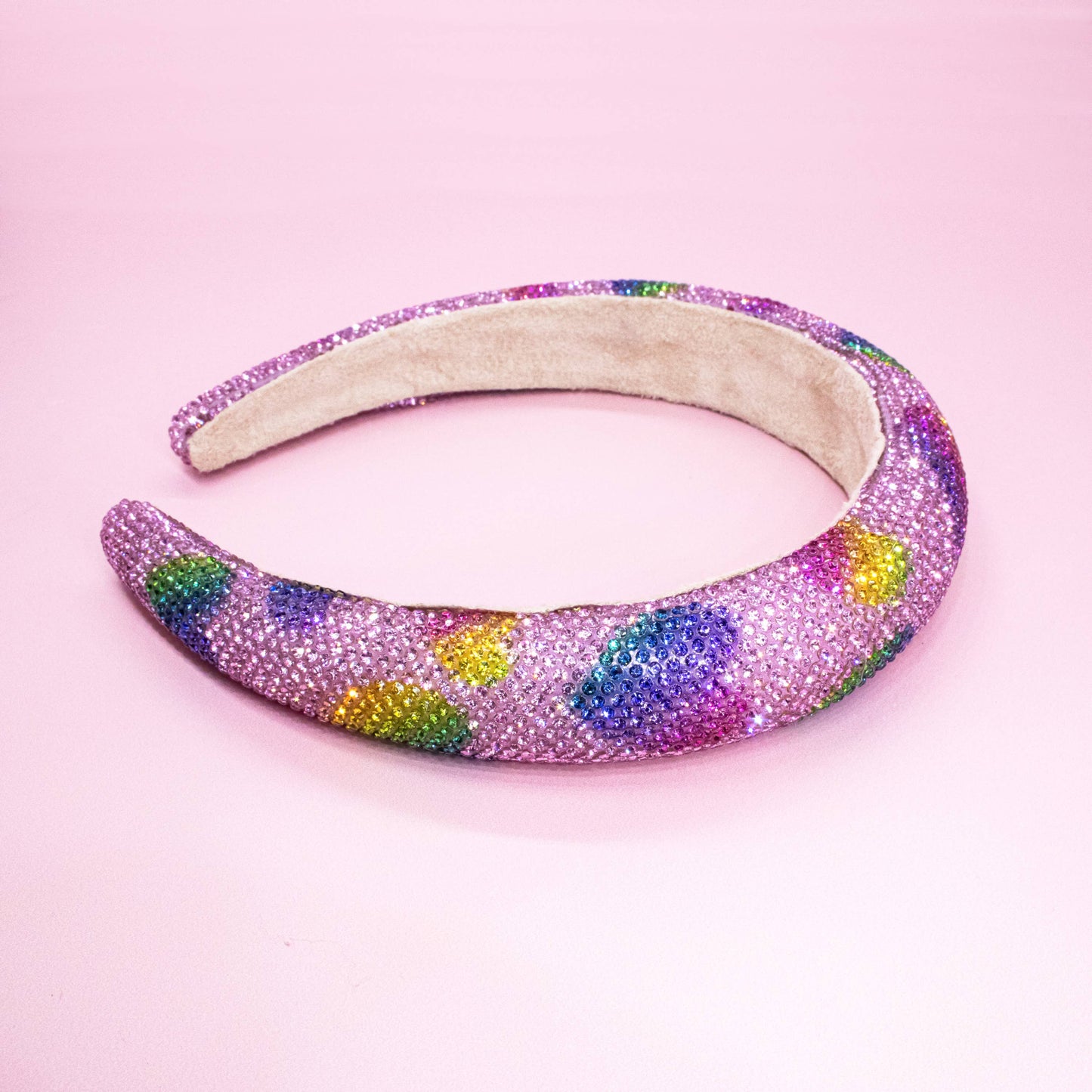 Kid's Padded Rhinestone Headband | Rainbow Hearts