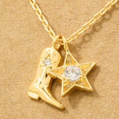 Gold Dipped Cowboy Boots Star Pendant Necklace