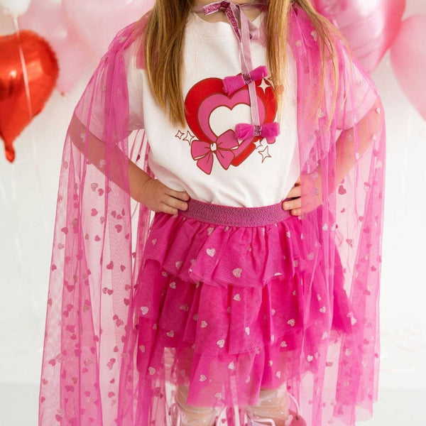 Pink Glitter Heart Valentine's Day Cape - Dress Up - Kids