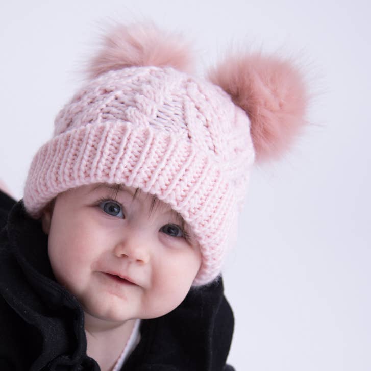 Double Pom Fluffer Beanie Hat | Blush Pink