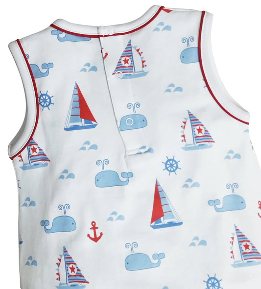 Nantucket Whales & Sailboats Boys Romper