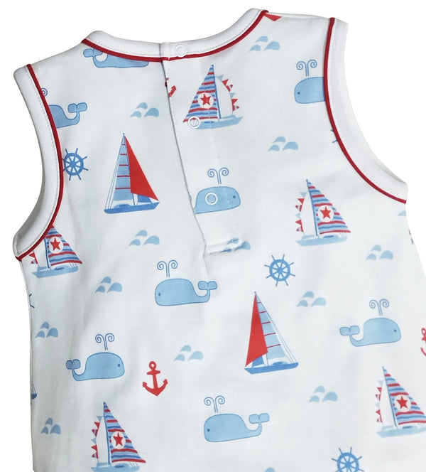 Nantucket Whales & Sailboats Boys Romper