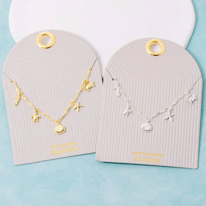Gold Dipped Sea Life Charms Pendant Necklace