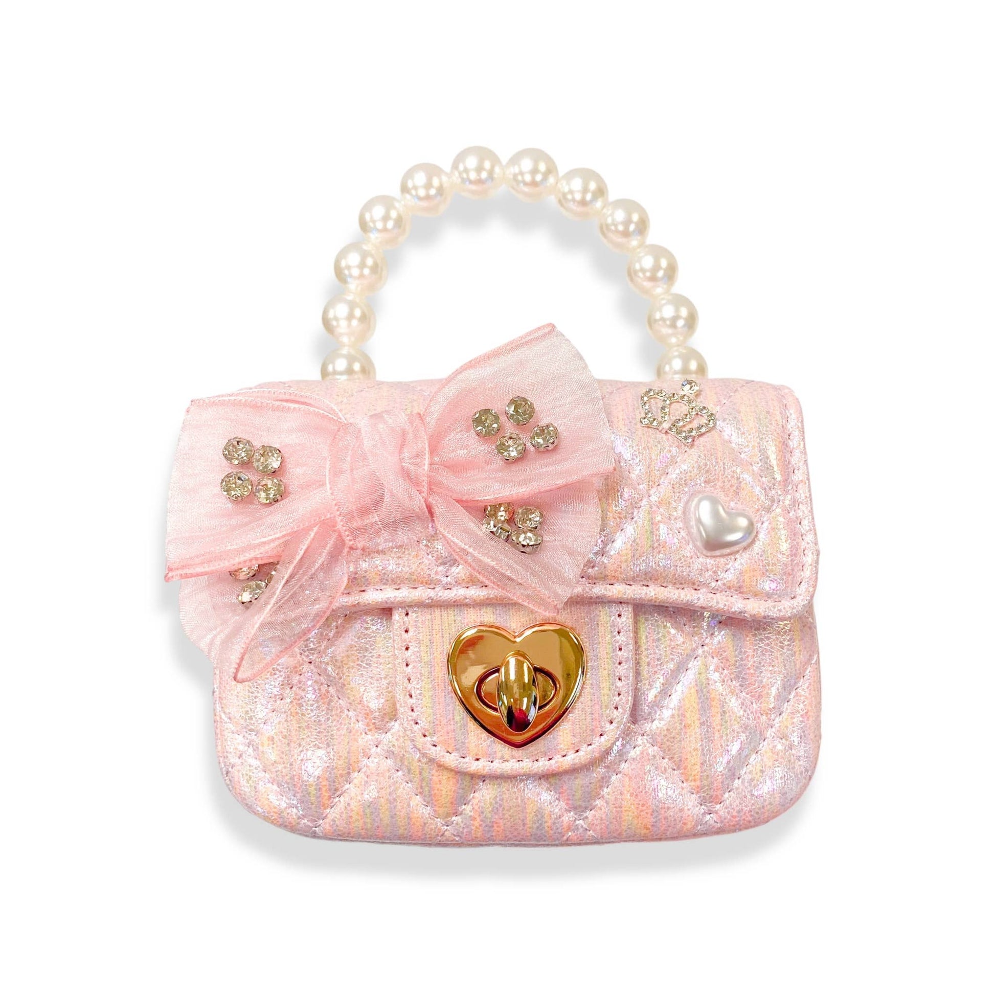 Embellished Bow Shiny Quilted Purse