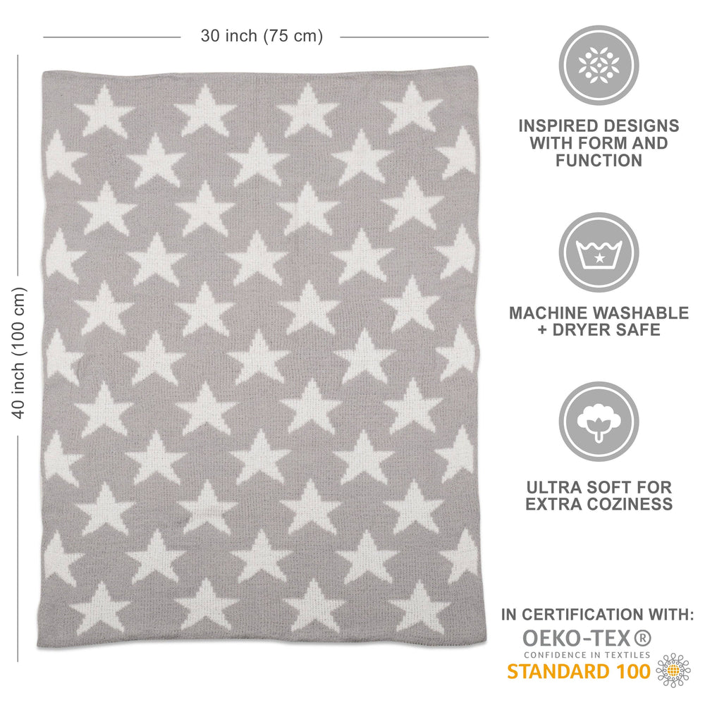 Chenille Baby Blanket - Grey Stars