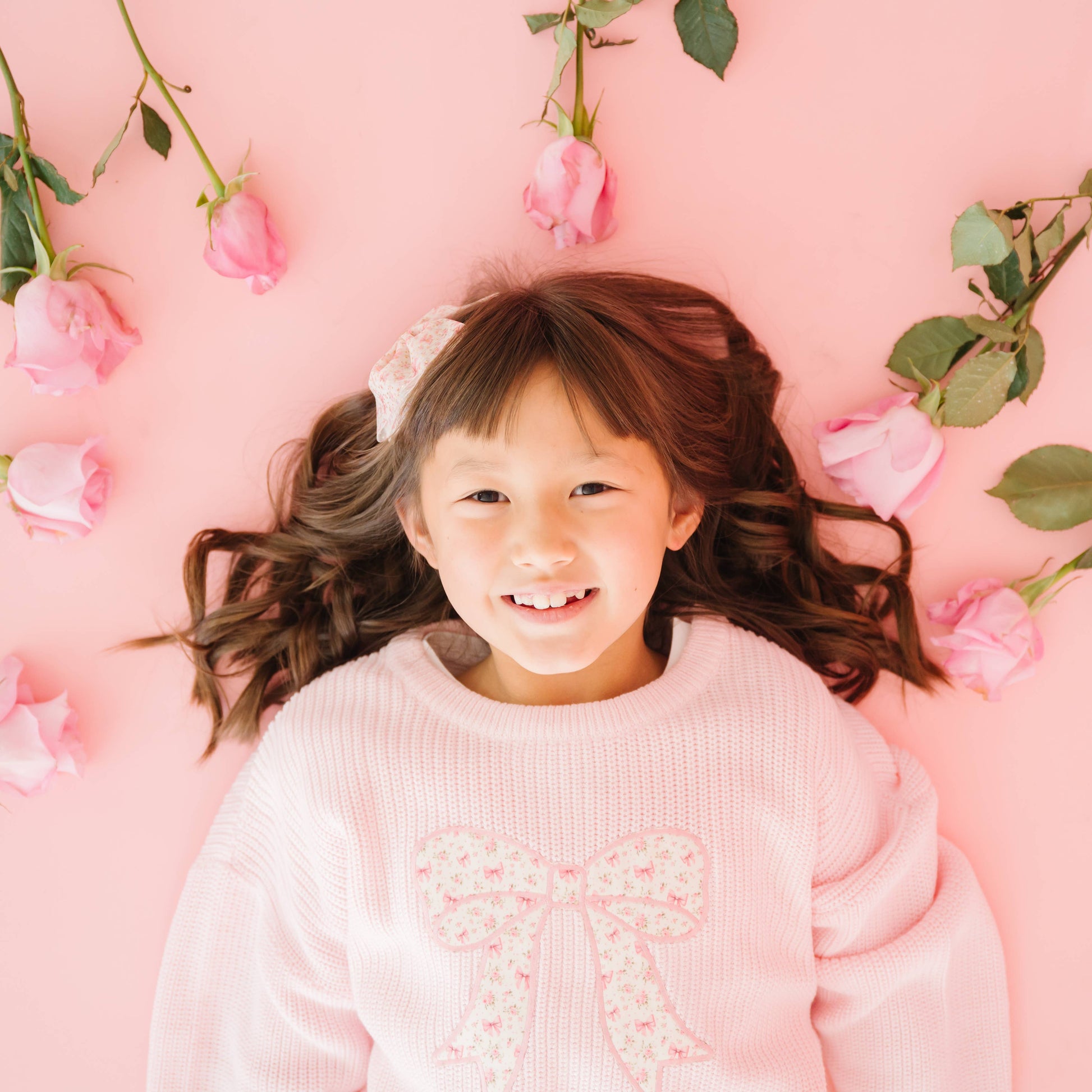 Ditsy Floral Bow Knit Sweater - Kids Boutique Clothing