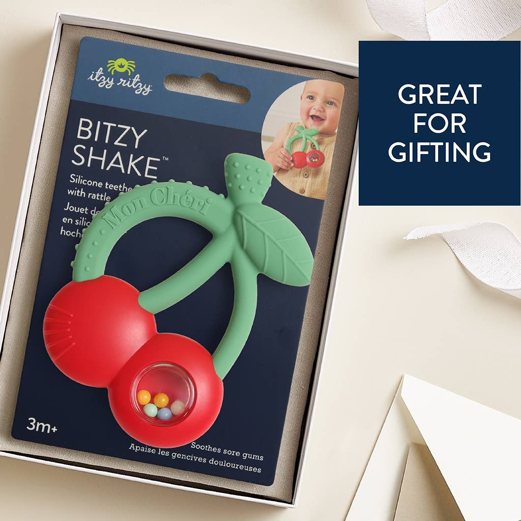 Bitzy Shake Silicone Teether w Rattle | Cherries
