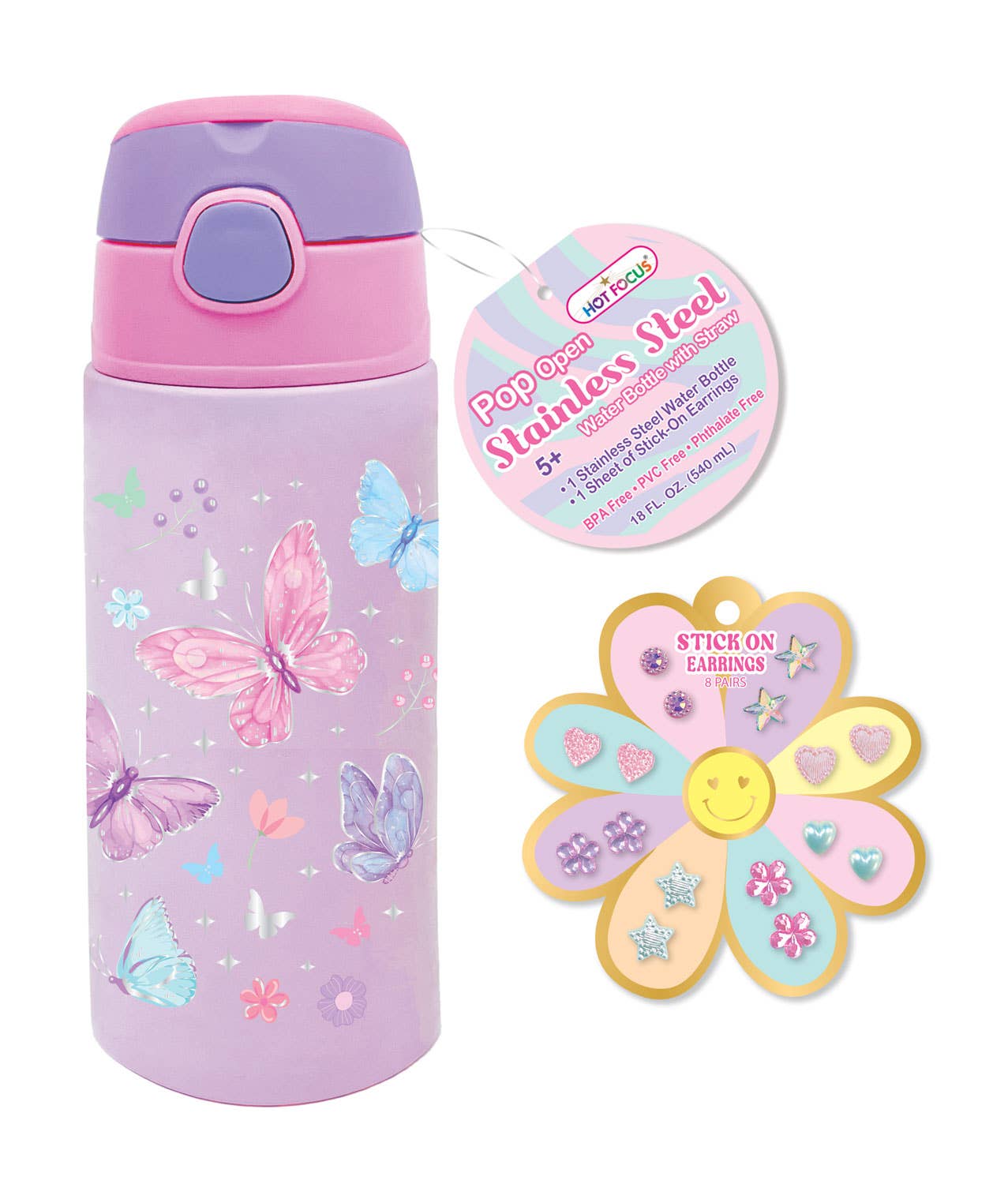 Pop Open Stainless Steel Waterbottle | Tie Dye Butterfly