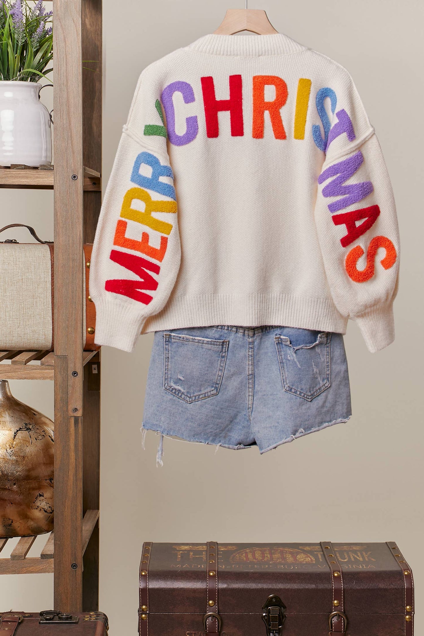 Oversized Christmas Sweater with Rainbow Lettering