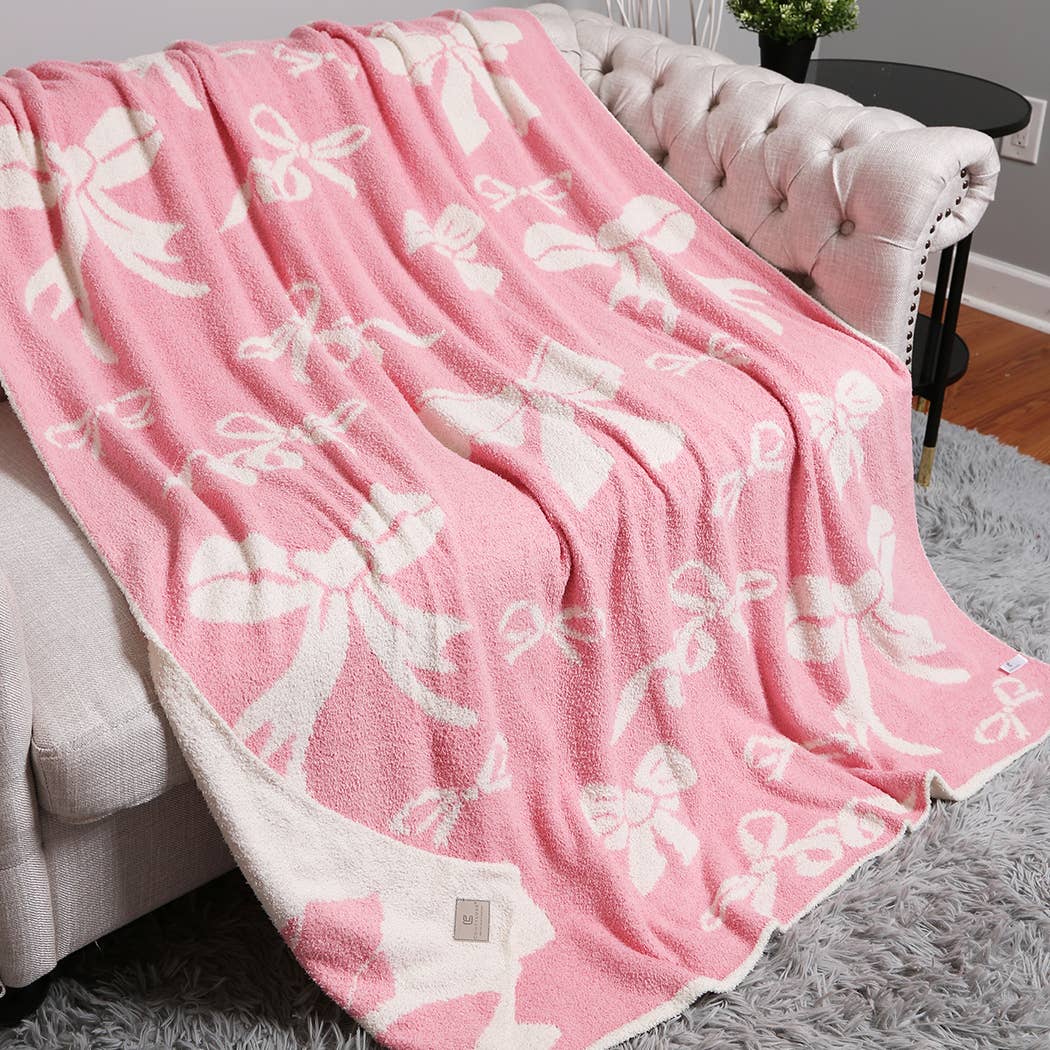 Ribbon Cozy Soft Throw Blanket | Light Pink