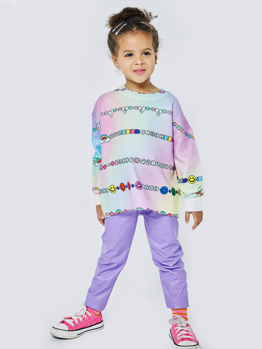 Friendship Bracelet Print Sweater Top | Purple Multi