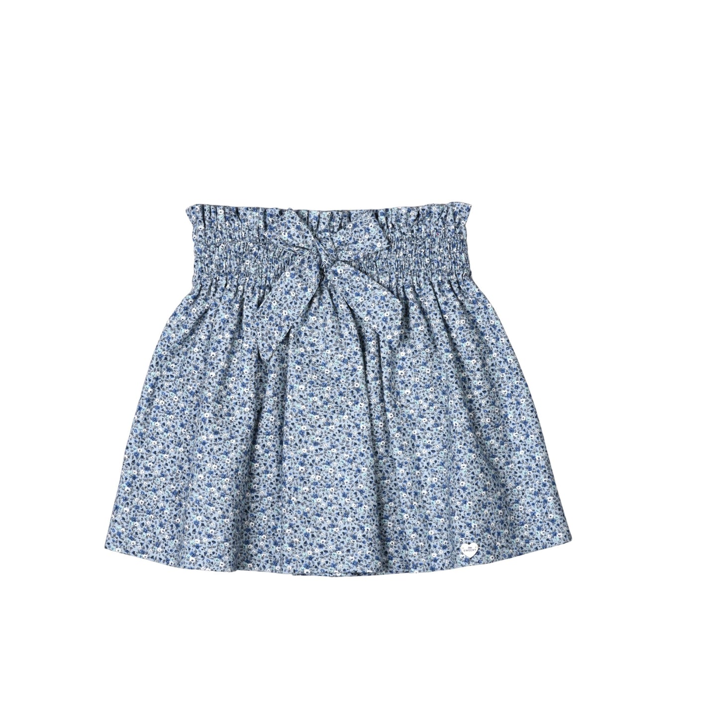 Ermine Cotton Smocked Skirt | Blue Floral