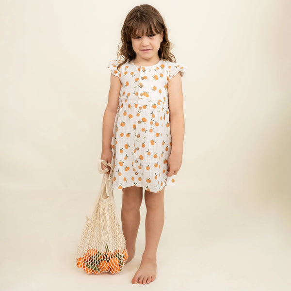 Organic Button Flutter Dress | Mandarin