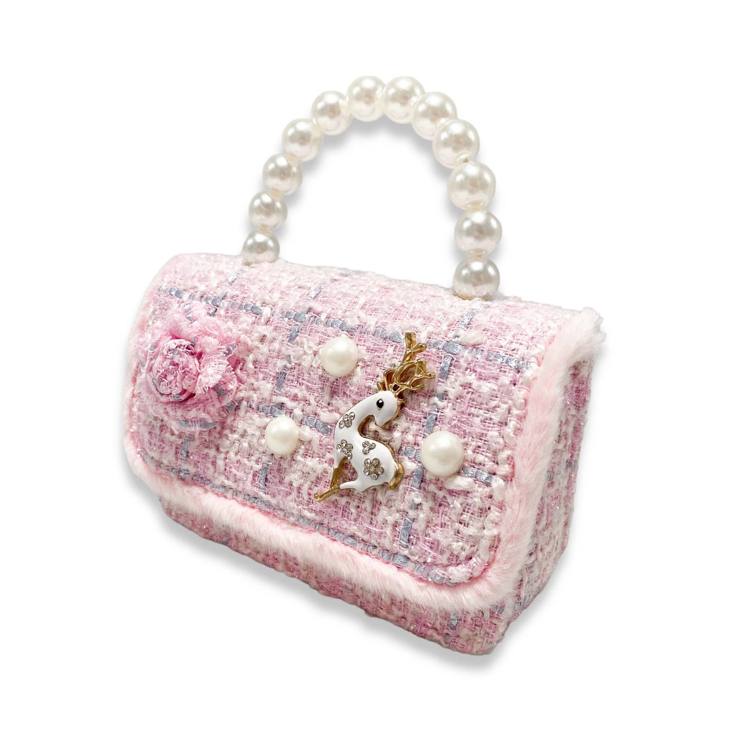 Fur Trim Tweed Purse | Pink