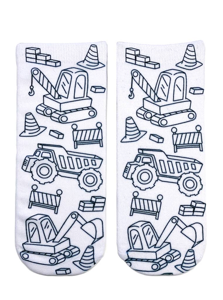 DIY Coloring Kit Socks | Construction Zone