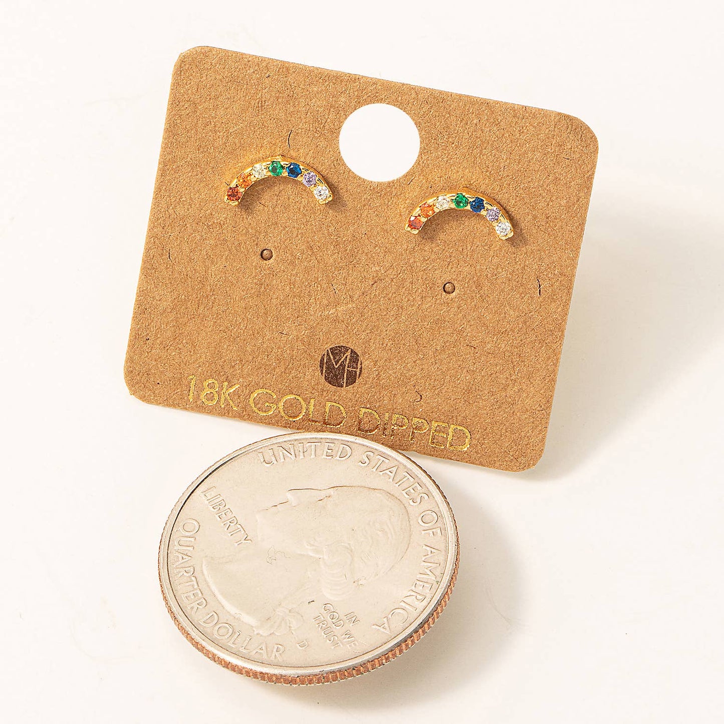 Mini Pave Rainbow Stud Earrings | Gold