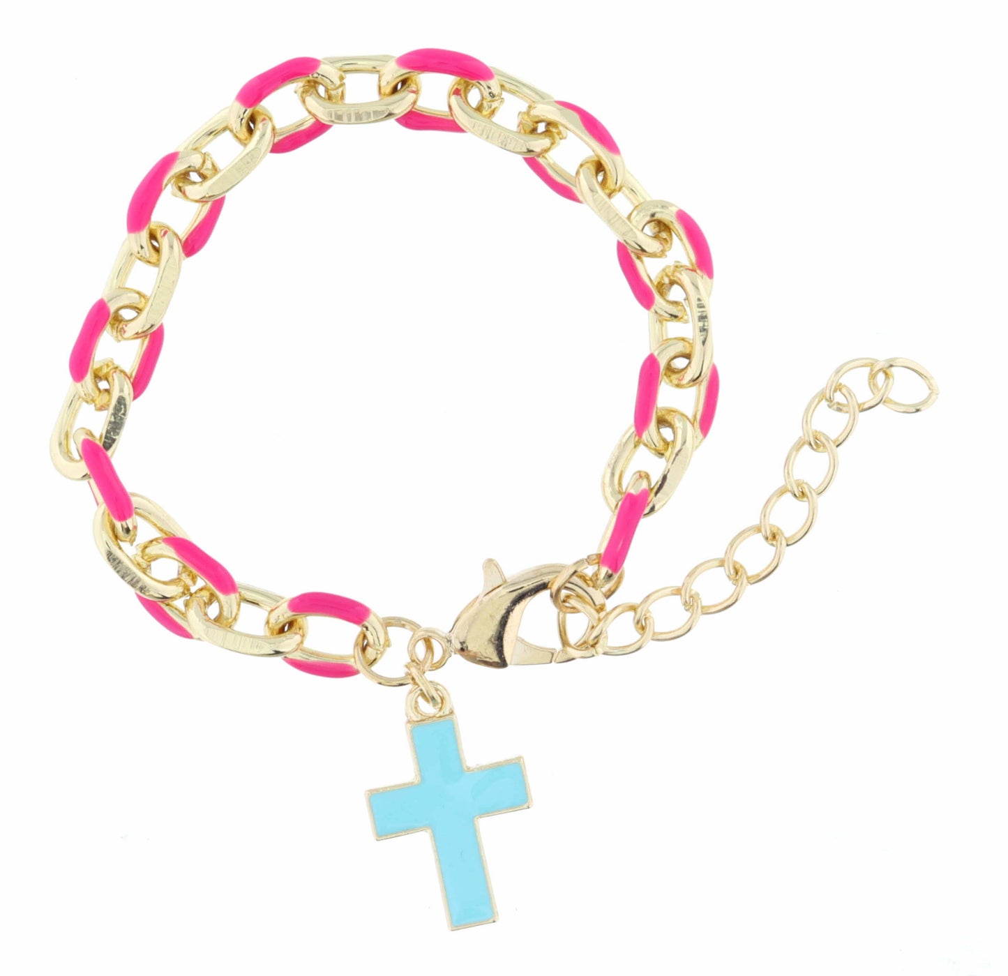 Kids Hot Pink Chain and Mint Cross Bracelet