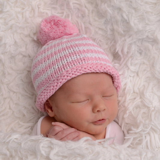Newborn Pom Stripe Hat | Pink