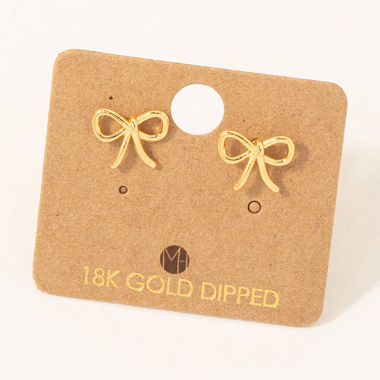 Gold Dipped Wire Ribbon Bow Stud Earrings