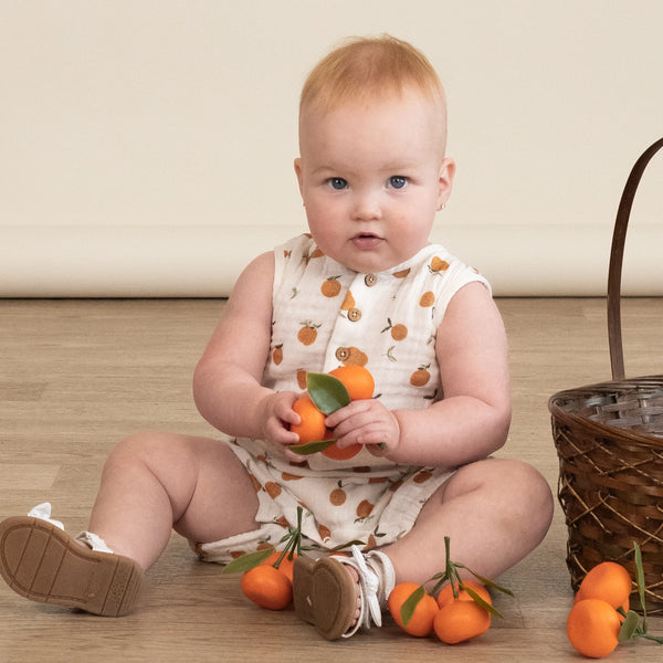 Organic Sleeveless Bubble Romper | Mandarin