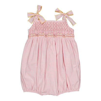 Francine Smocked Romper I Candy Pink Small Gingham