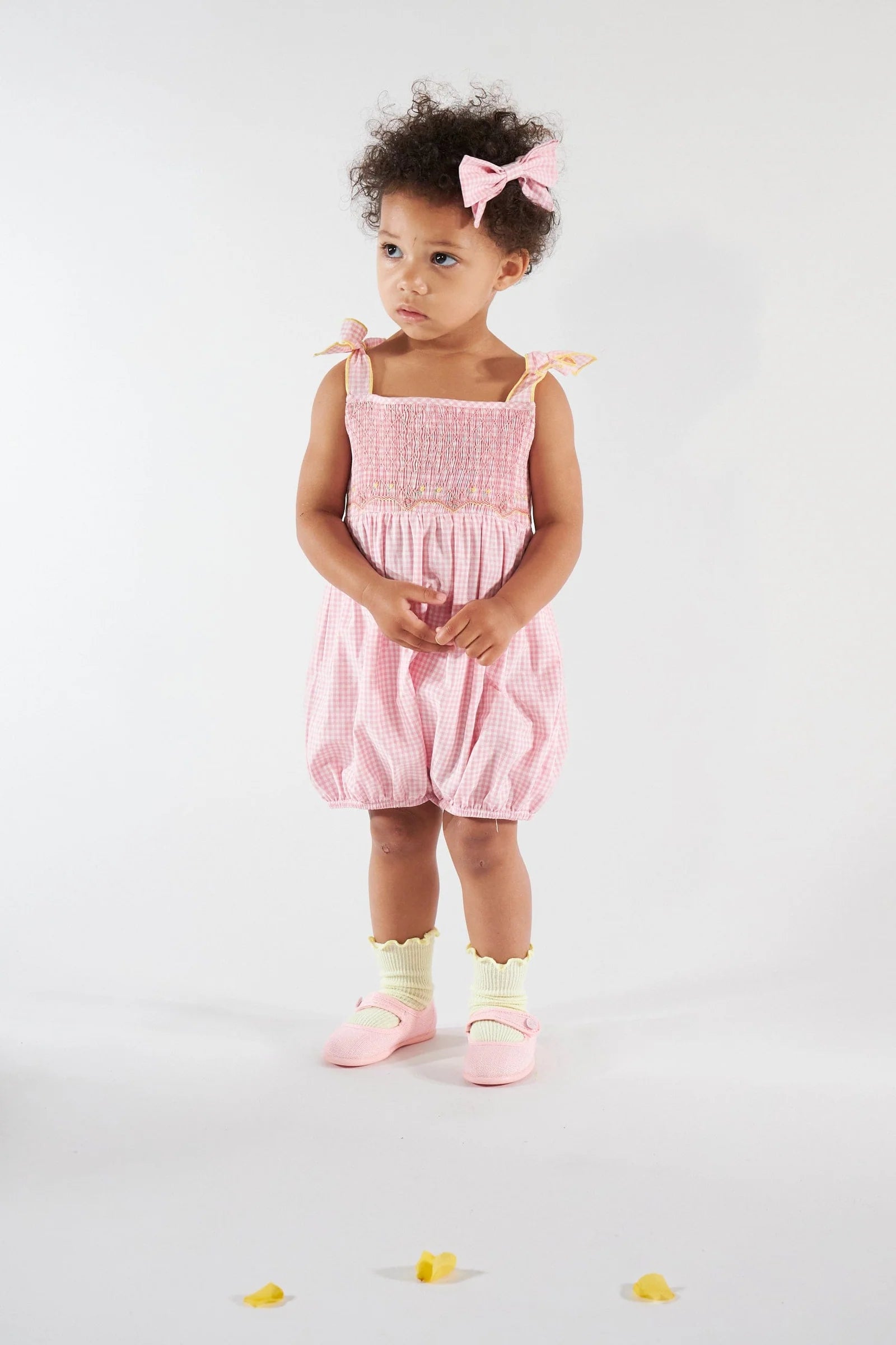 Francine Smocked Romper I Candy Pink Small Gingham