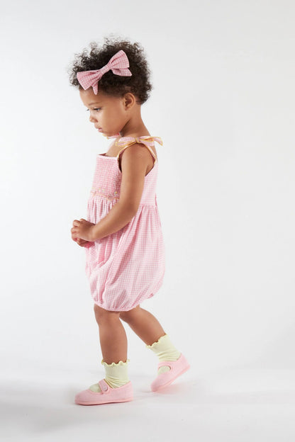 Francine Smocked Romper I Candy Pink Small Gingham