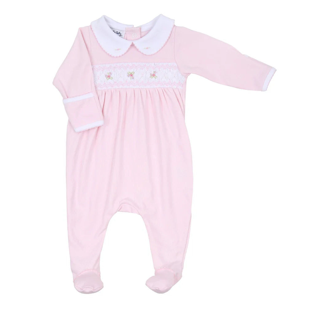 Freya and Finn Smocked Collared Footie | Pink