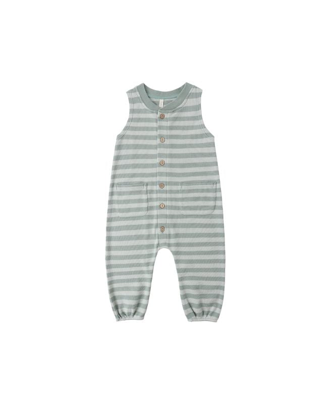 SUMMER WAFFLE JUMPSUIT SEA GREEN STRIPE