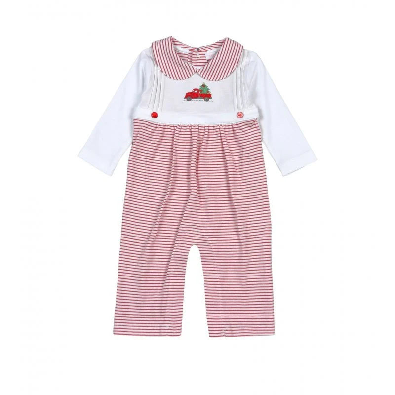 Red Christmas Truck Hand Embroidered Romper