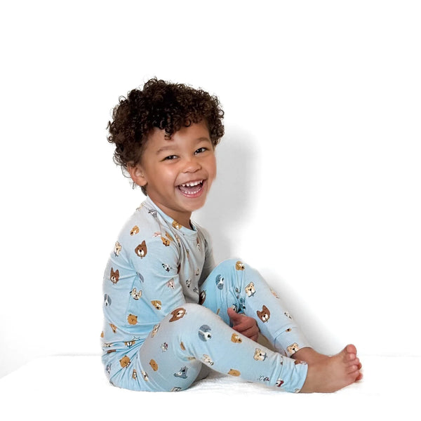 Two-Piece Long Sleeve Pajamas | Light Blue Dogs