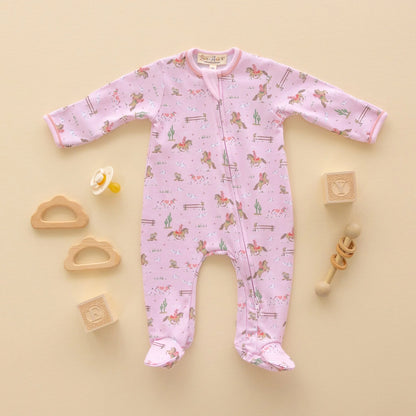 Little Wranglers Zip Footie | Dusty Rose