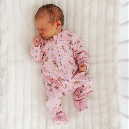 Little Wranglers Zip Footie | Dusty Rose