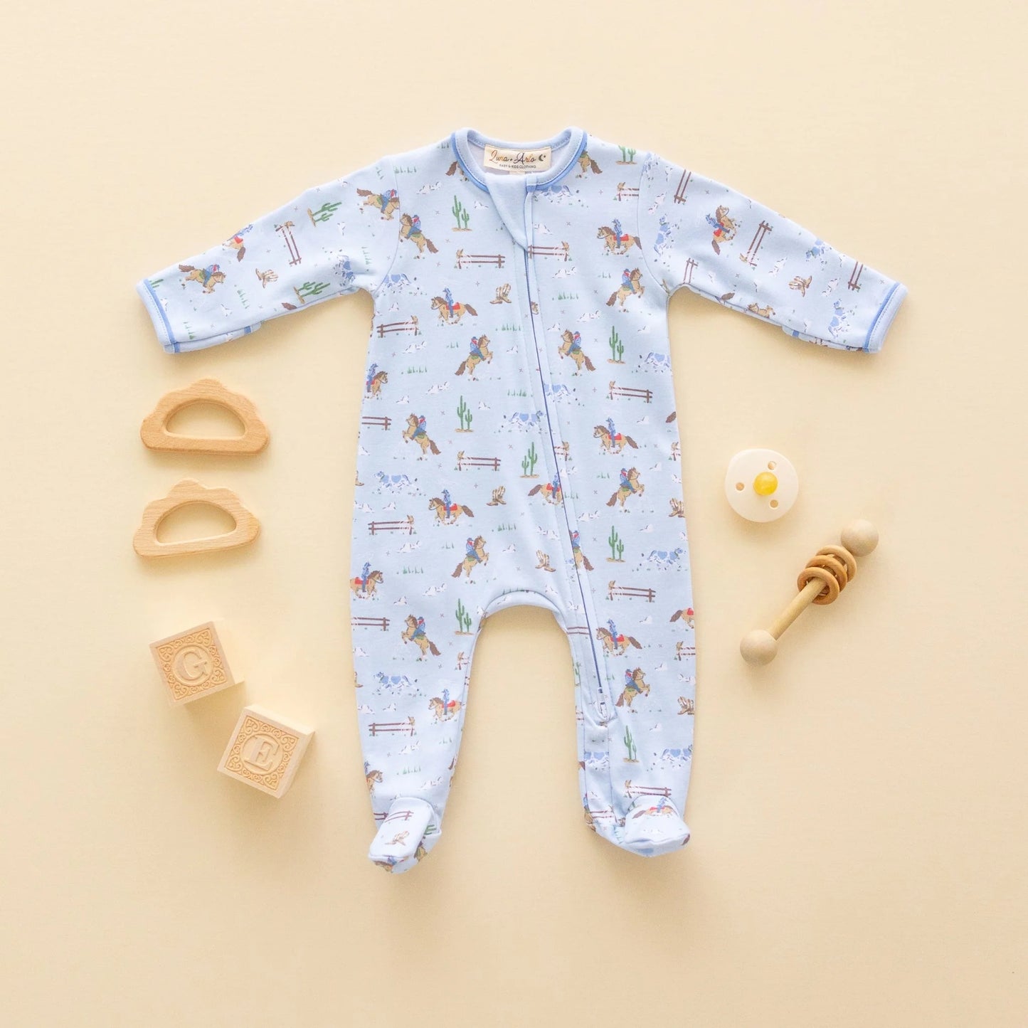Little Wranglers Zip Footie | Sky